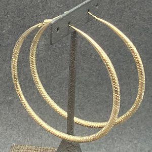 Huge Hoop Pierced Earrings As Is Silver Latch Hook Textured Retro 80s BoHo